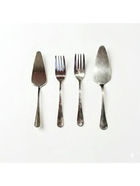 Vintage 4-Piece Silver-Tone Dessert Serving Set Cake Server & Pastry Forks